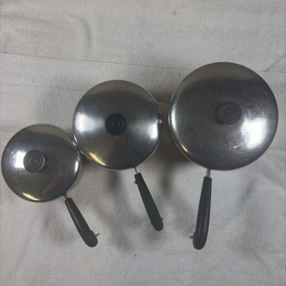Revere Ware Pre 1968 Copper Bottom 1 Qt, 1.5 Qt, 2 Qt Set of Saucepans W/Lids